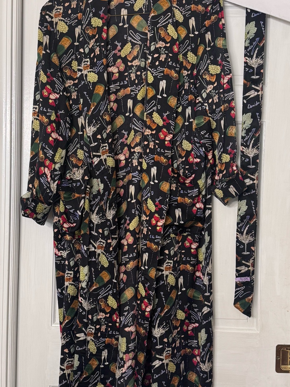 Nicole Miller Champagne and Strawberries Silk Robe.